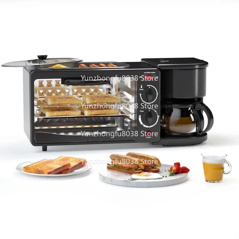 3-In-1 Breakfast Machine Station with Non-stick Frying Pan, Oven, Coffee Machine
