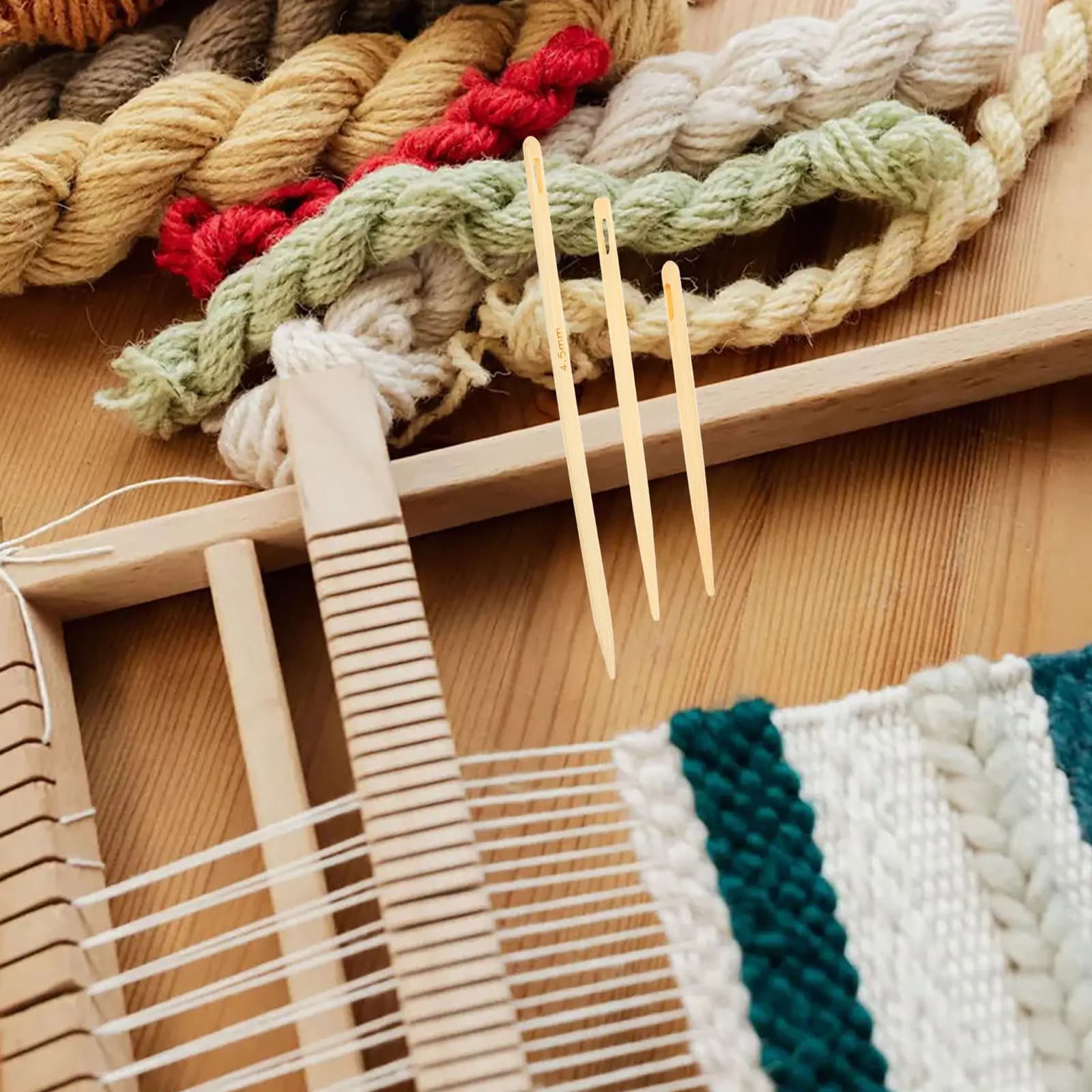 3Pcs Wood Knitting Needles Set Circular Large Eye Hand Knitting Tools Natural Wood Rounded Tip for Crochet Yarn