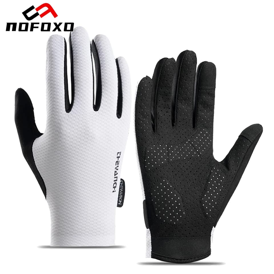 NOFOXO 1Pair Non-Slip Breathable Bicycle Full Finger Gloves Touch Screen Shock Absorbing Palm Pad Men Women Sports Hiking Gloves
