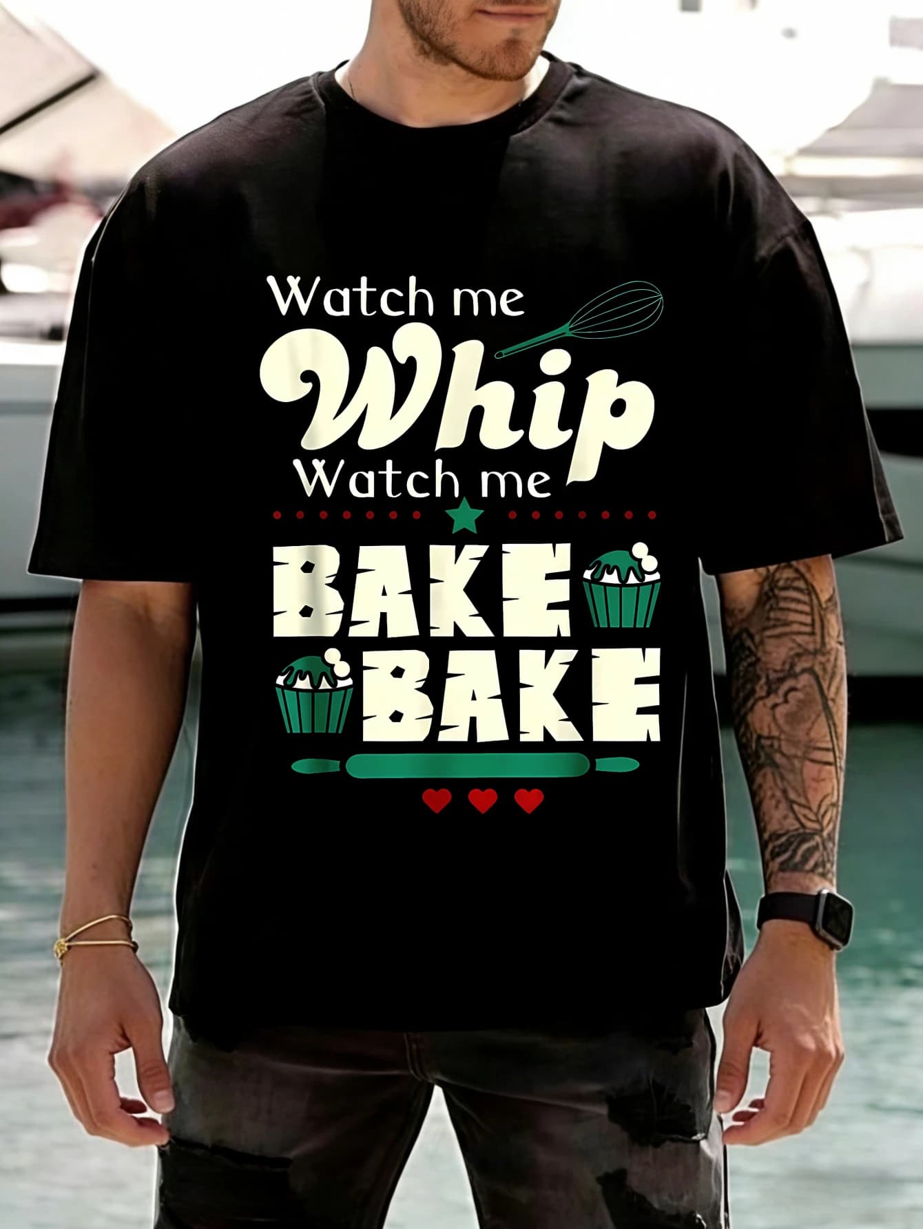 T-shirt da uomo con grafica divertente, stampa Watch Me Whip BAKE BAKE - T-shirt da uomo in cotone a maniche corte, casual, estiva, da indossare tutti i giorni