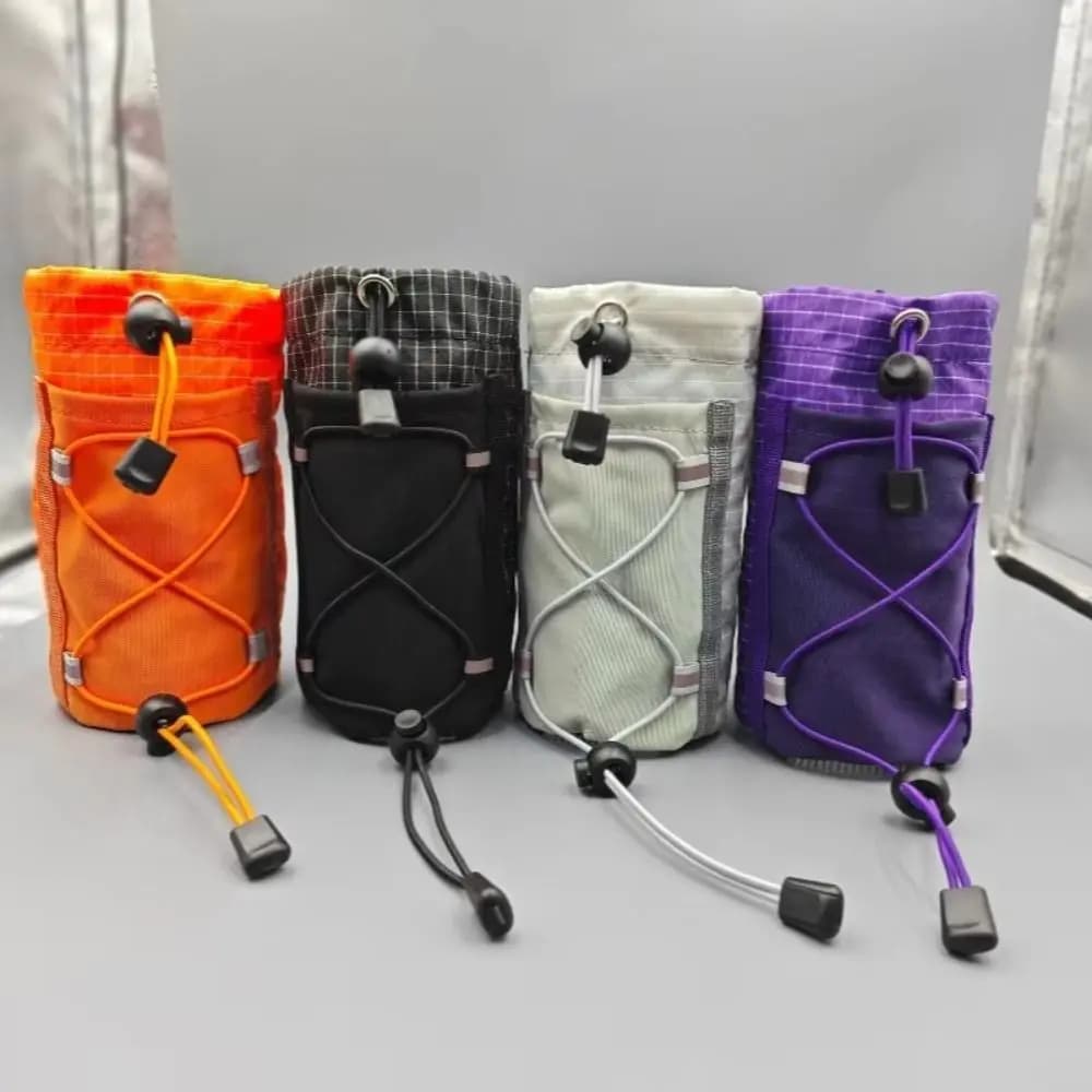 Large Capacity Backpack Strap Pouch Portable Drawstring Water Bottle Holder Mesh Bottom Wear-resistant