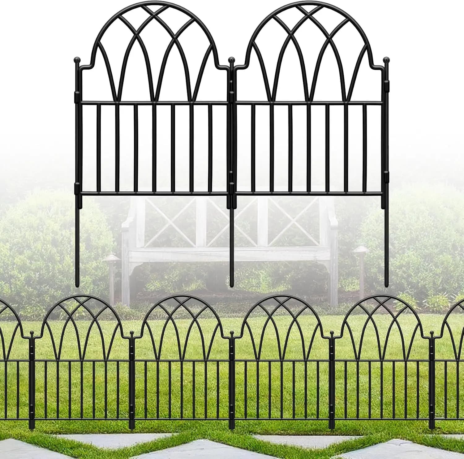 Pannello di recinzione in metallo ad arco 24"H x 10.56'L, barriera per animali senza scavo per cani e aiuole, decorazione per patio e giardino esterno