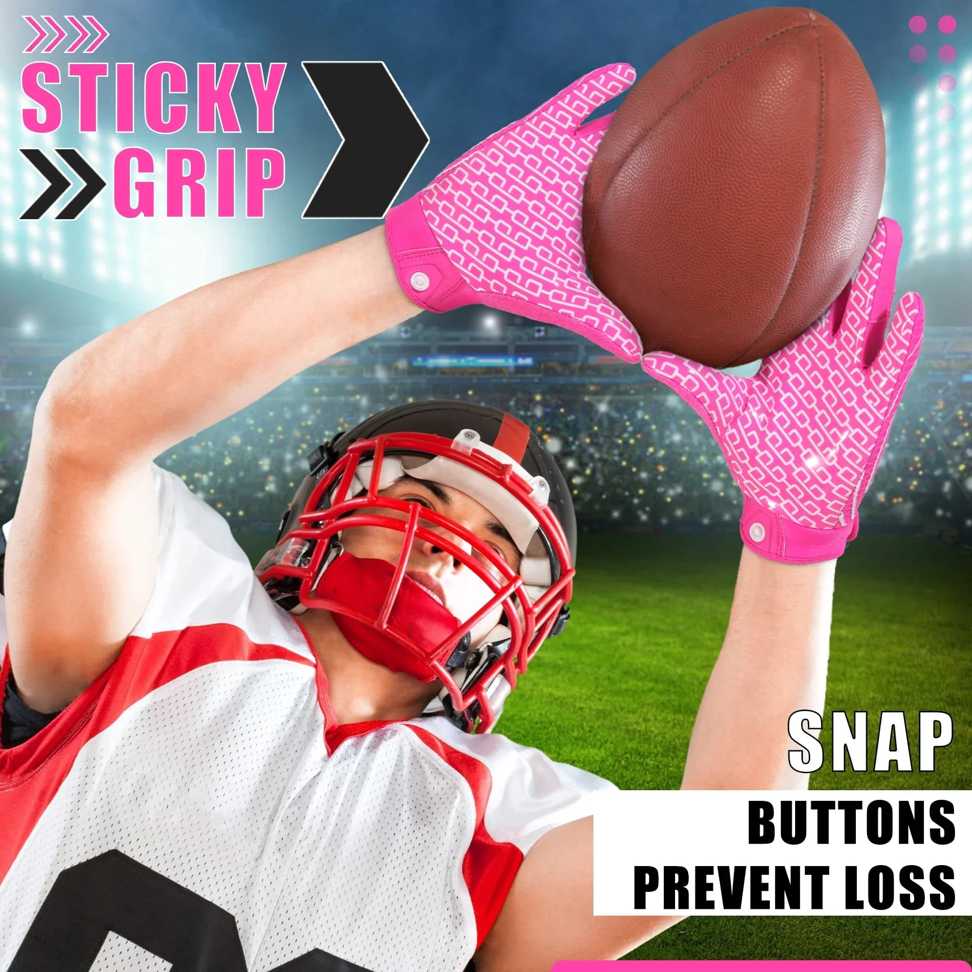 American football gloves for boys and girls, wide and sticky receiver gloves for kids, rugdy pink football gloves