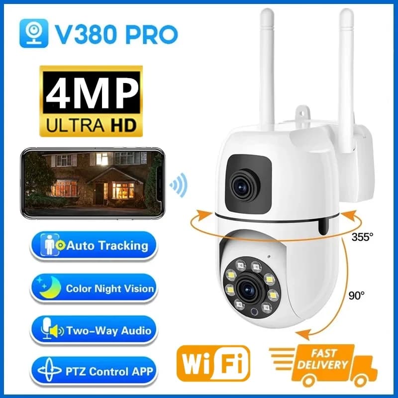 Telecamera IP WiFi di Sicurezza con Doppia Lente e Doppio Schermo, Monitor Wireless per Interni con Tracciamento Automatico PTZ, Videosorveglianza CCTV V380 Pro