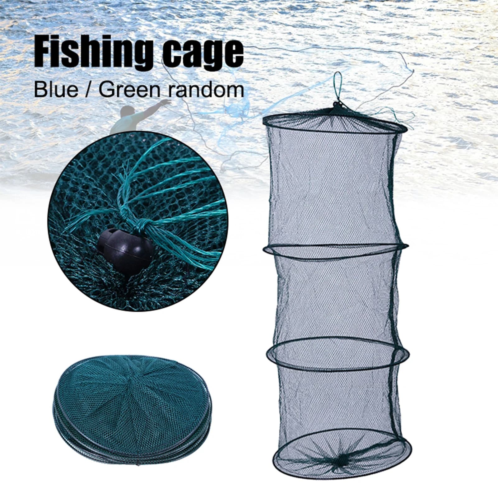 Rete da pesca portatile Gabbia per pesci pieghevole multistrato Maglia da pesca in nylon durevole per carpa Crucian Bighead Spigola Tilapia Breams