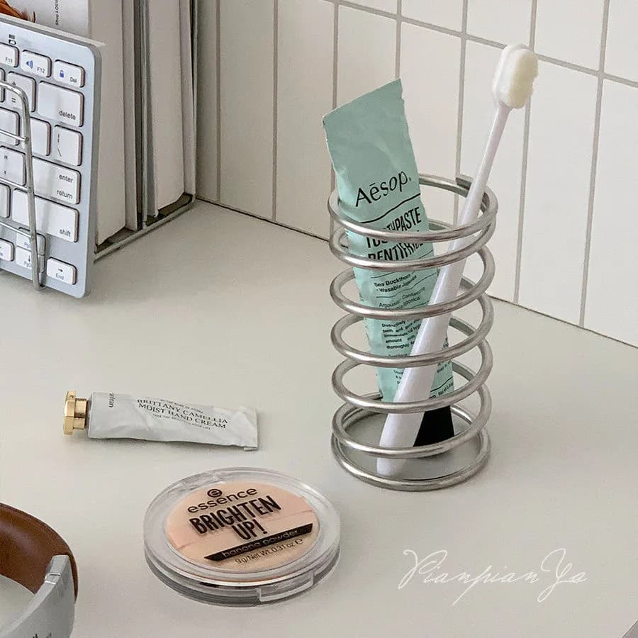 Portaoggetti da Bagno in Acciaio Inox, Organizzatore in Metallo per Spazzolini e Dentifricio, Espositore per Pennelli da Trucco per Arredamento Casa