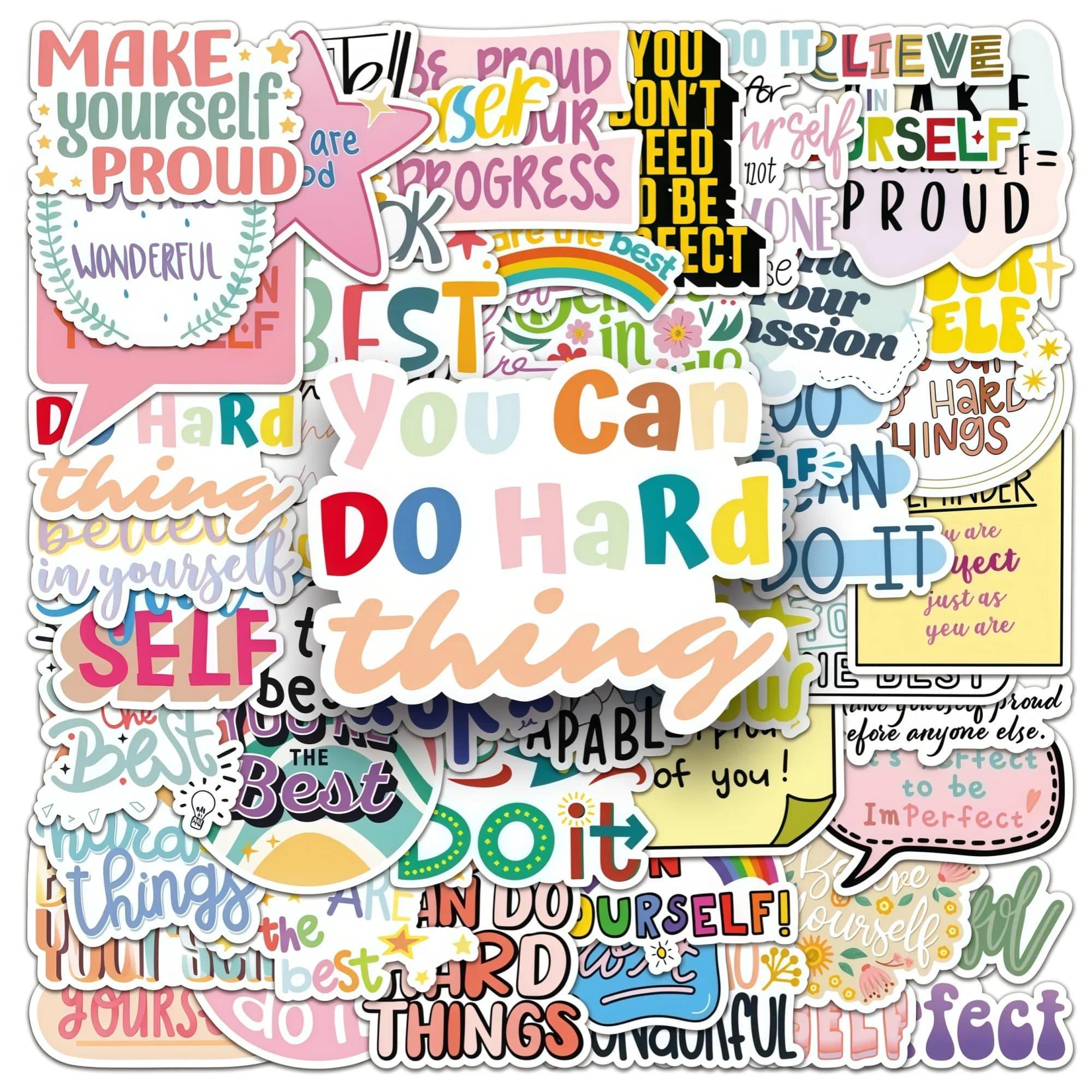 50pcs Motivational Quote Stickers, perfect for notebooks, water bottles, journals, and DIY planner decorating