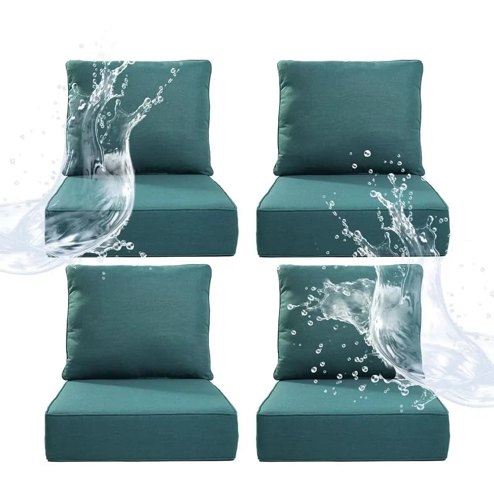 4-Piece Set of 24x24x6 Outdoor Chair Cushions with Waterproof Removable Covers, High-Density Sponge Filling, Peacock Blue