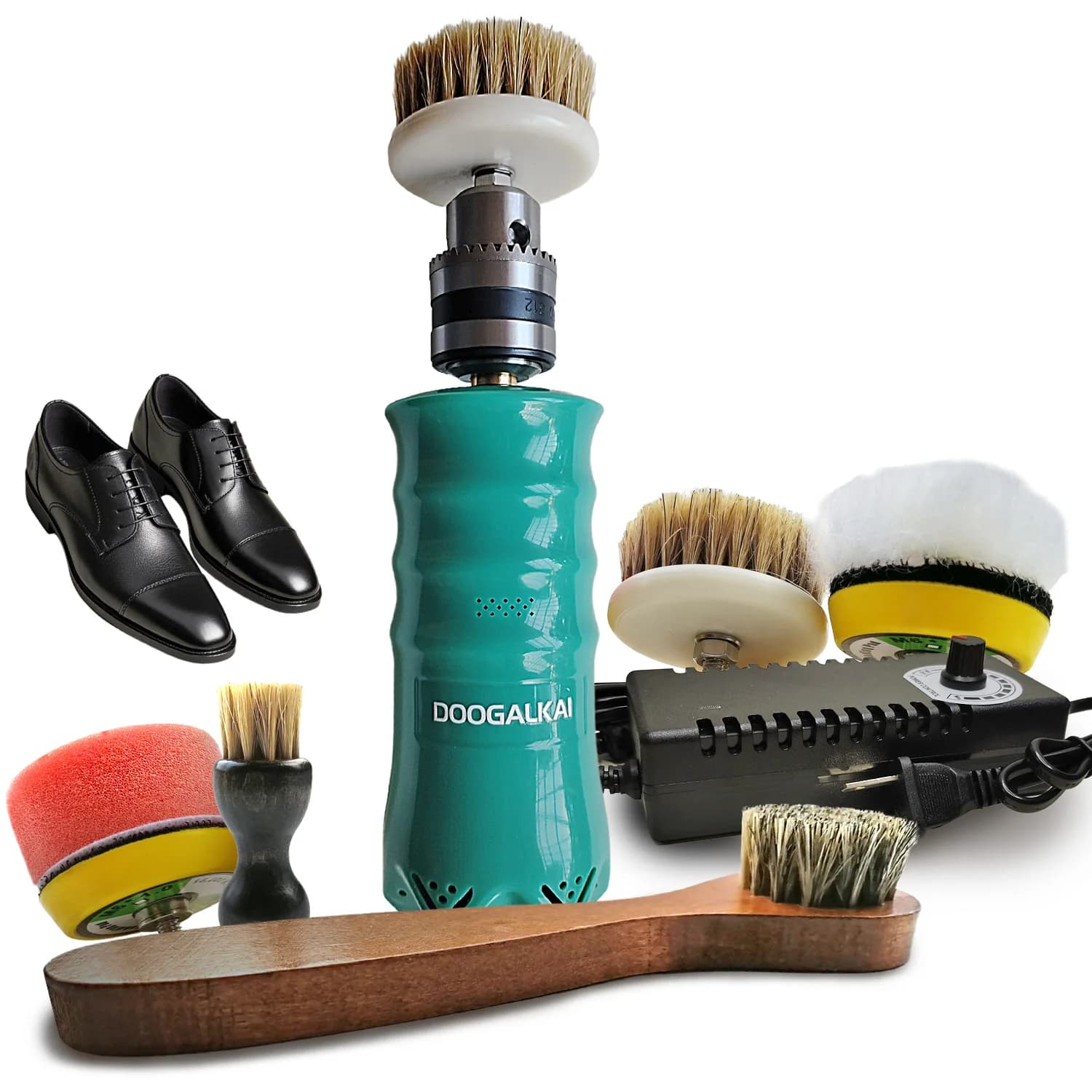 Kit per lucidare le scarpe elettrico, lucidatore per scarpe elettrico da 60 W, spazzola per scarpe, detergente per la polvere, set portatile per la cura della pelle per scarpe
