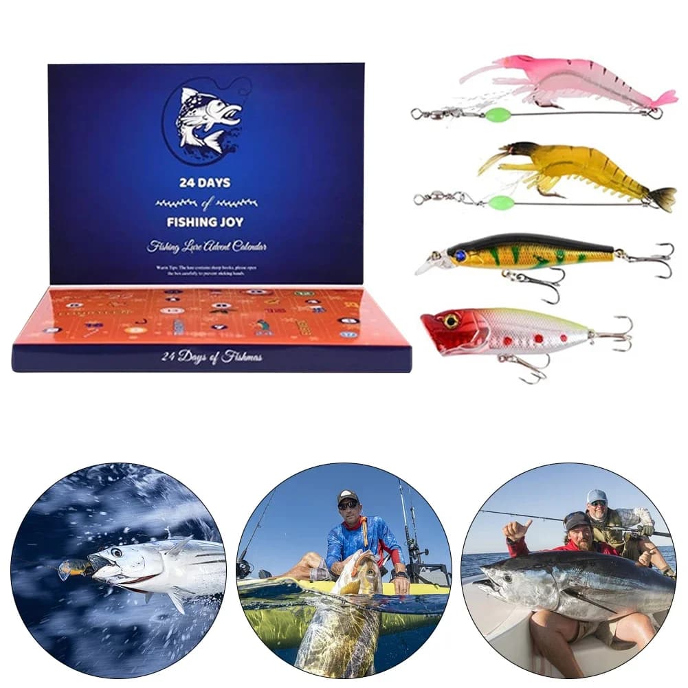 Ganci per esche da pesca natalizie Calendario dell'Avvento Tema del festival Attrezzatura da pesca Calendario per il conto alla rovescia Scatola Regalo a sorpresa di Natale per Fisher