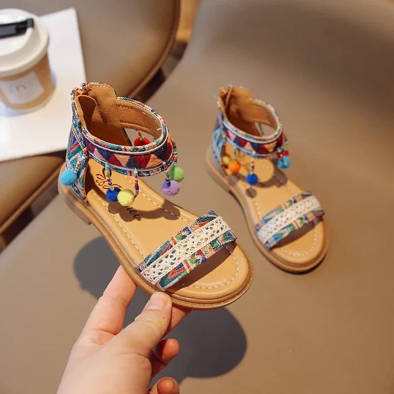 Sandali per Bambini Stile Etnico 2026, Nuove Scarpe Romane Semplici, Morbide e Traspiranti, Punta Aperta, Antiscivolo, Modello GLADIATOR