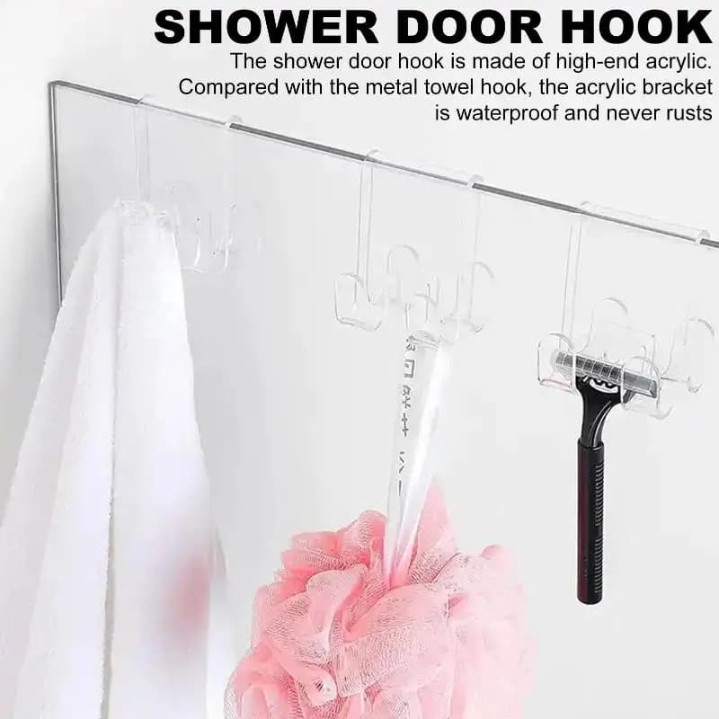 Clip On Glass Shower Door Hook Space Saving Towel Robe Clothes Bathroom Hanging Holder