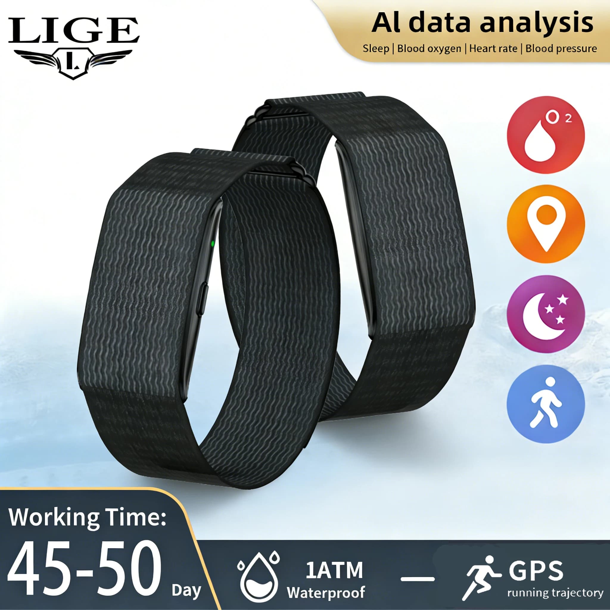 AI Bracelet for Health 2026 with GPS, Cardiac Frequency Monitoring, Blood Pressure, HRV, Call Memo, Smartwatch Fitness Tracker, Sporty Bracelet