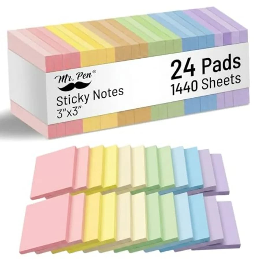 Blocchetti Adesivi, 7,6x7,6 cm, 24 Blocchetti, 1440 Fogli, Colori Pastello, Blocchetti Adesivi in Confezione Grande, Foglietti Autoadesivi, Perfetti per Ufficio, Scuola
