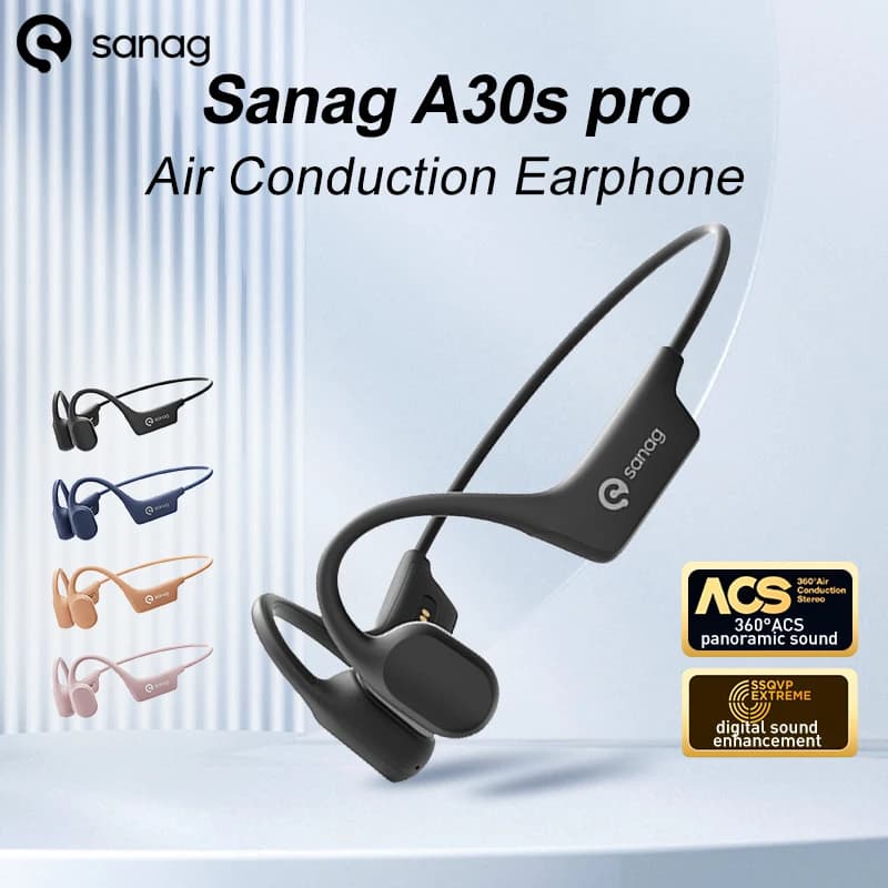 Sanag A30S Pro Conduzione aerea Auricolare wireless Bluetooth 5.3 Auricolare aperto 360 ° Cuffia con suono panoramico Cuffia impermeabile IPX7