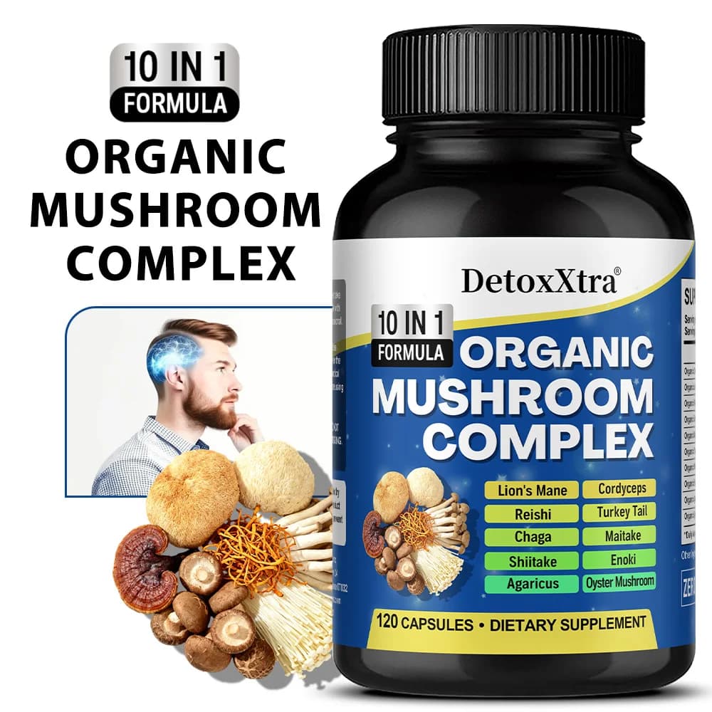 Capsule di Complesso di Funghi - Criniera di Leone, Reishi, Cordyceps, Chaga, Supporto Immunitario, Memoria, Concentrazione, Riduzione dello Stress e Aumento di Energia