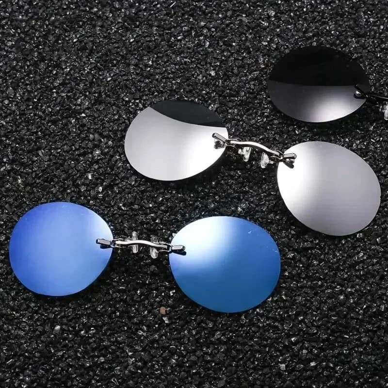 1-2 Occhiali da naso a clip, rotondi senza montatura, stile Matrix Morpheus, mini occhiali da sole vintage da uomo senza montatura