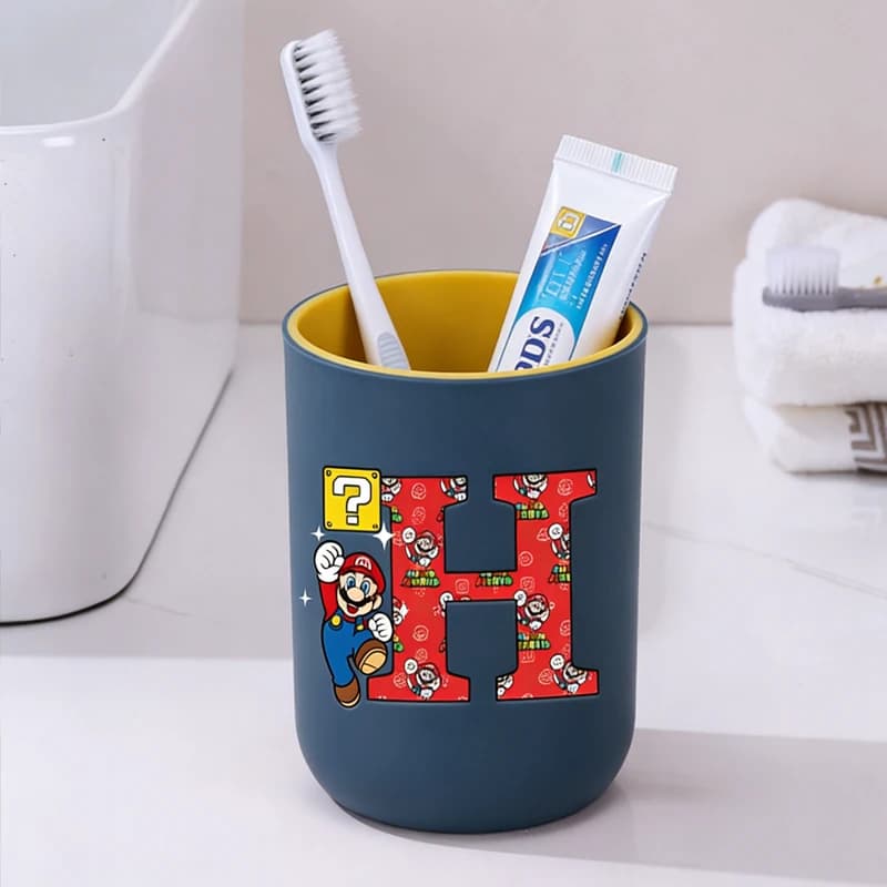 Tazza Portaspazzolino per Bambini Super Mario, Tazza con Lettere A-Z, Bicchiere per Risciacquo Bocca, Portaspazzolino da Bagno ​
