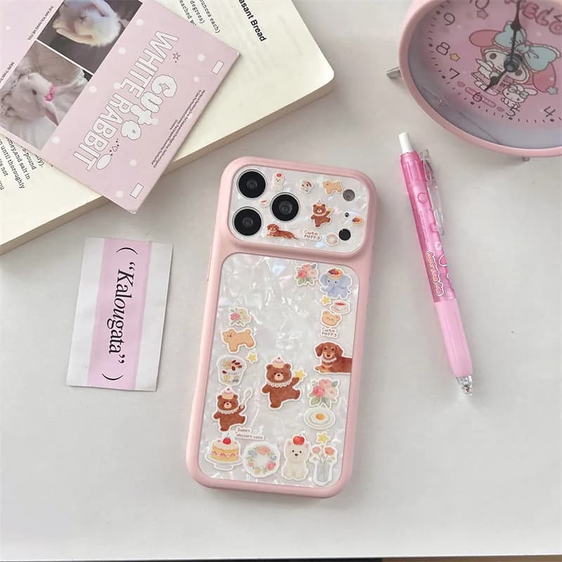 Custodia per iPhone 15 16 17 Pro Max con Orsetto Cartone Animato, Glitterata, Antiurto, Protettiva, Estetica e Kawaii