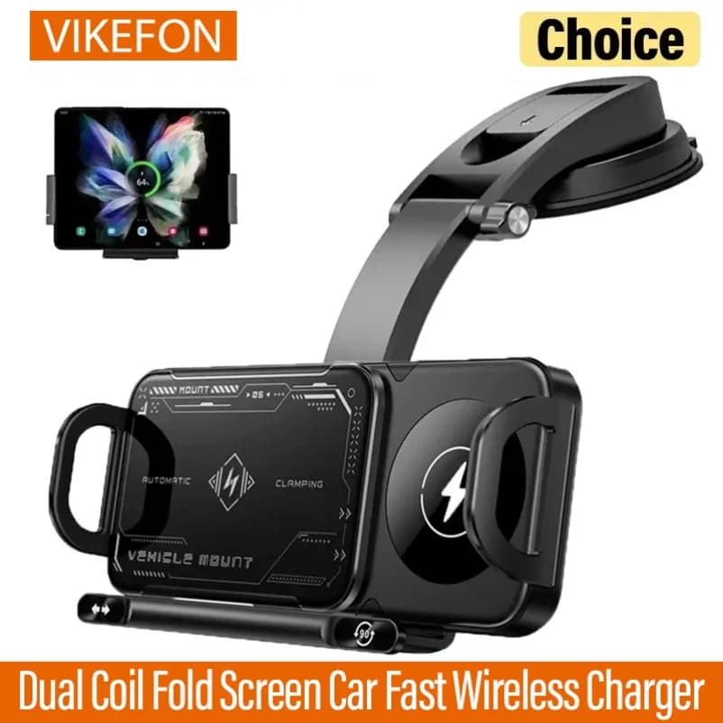 Supporto per caricabatterie wireless veloce per auto Schermo pieghevole a doppia bobina per Samsung Galaxy Z Fold 6 5 4 S24 Ultra Xiaomi iPhone 16 15 14 Pro Max