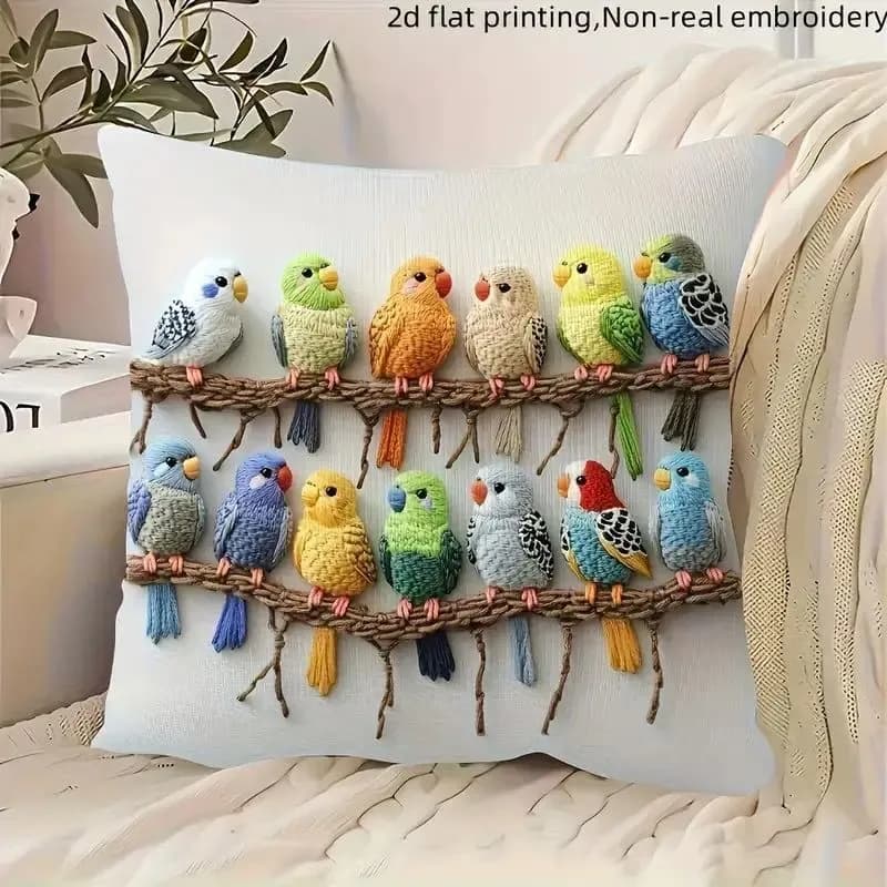New 2D Printed Parrot Decorative Pillowcase Soft Short Plush Living Room Sofa Backrest Cushion Cover Customizable