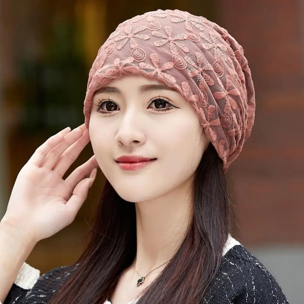 Lace Flower Beanies Cap Hollow Out Breathable Crochet Slouchy Hat Elegant Thin Headscarf Wrap Turban Beanies Caps Outdoor Hats