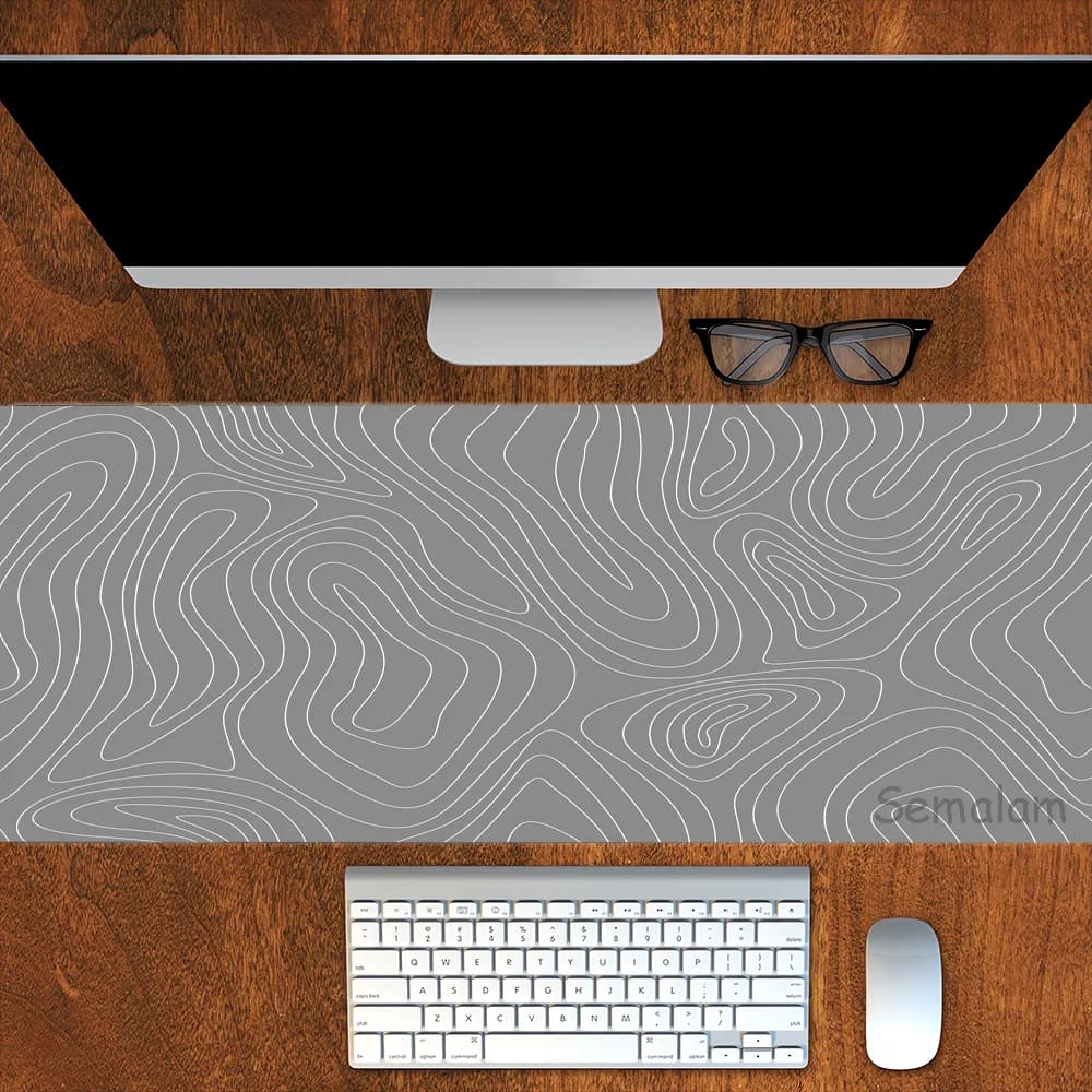 Tappetino da Scrivania con Linee di Contorno Grigie, Grande Tappetino per Mouse da Gaming, Base in Gomma Antiscivolo, Bordi Cuciti, Tappetino per Tastiera PC e Tablet per Ufficio