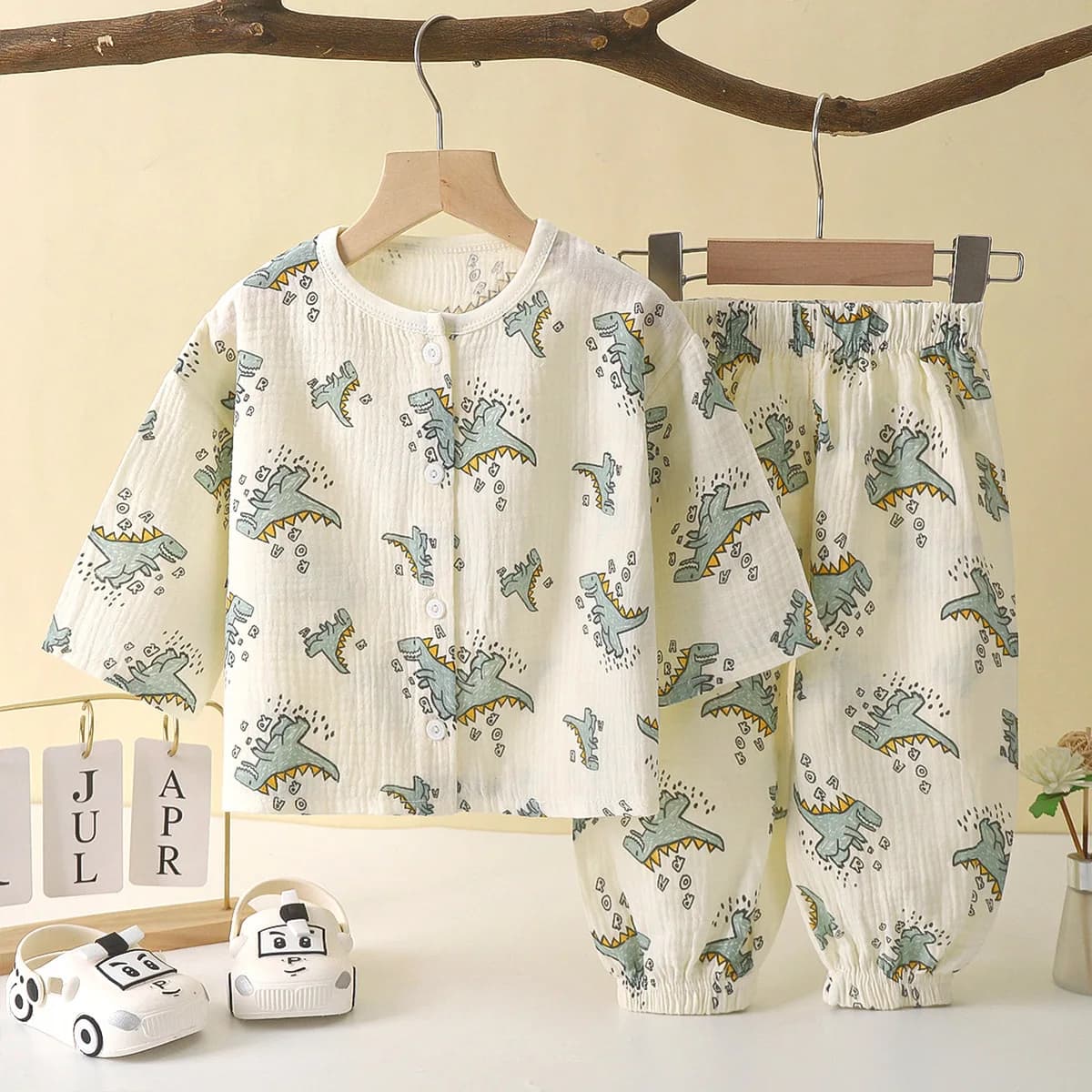Maniche a tre quarti Top + Pantaloni Pigiama morbido 2PC 0-7T Neonati maschi Vestiti per bambini Mussola di cotone Abbigliamento per la casa Set di abiti