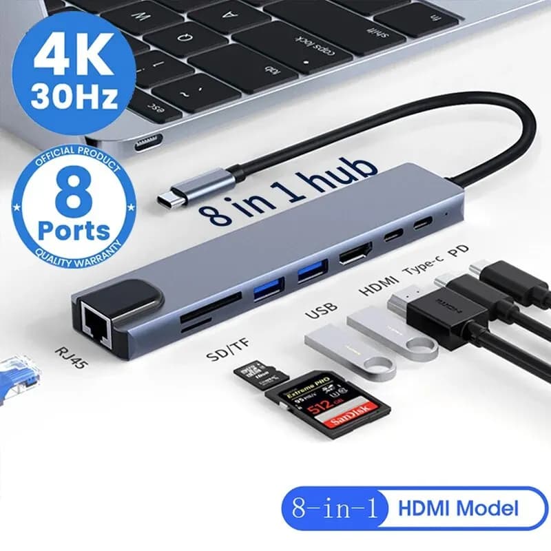 8 in1 USB C HUB tipo C Splitter 4K Thunderbolt 3 Docking Station adattatore per Laptop per Macbook Air M1 iPad Pro RJ45 HDMI Computer