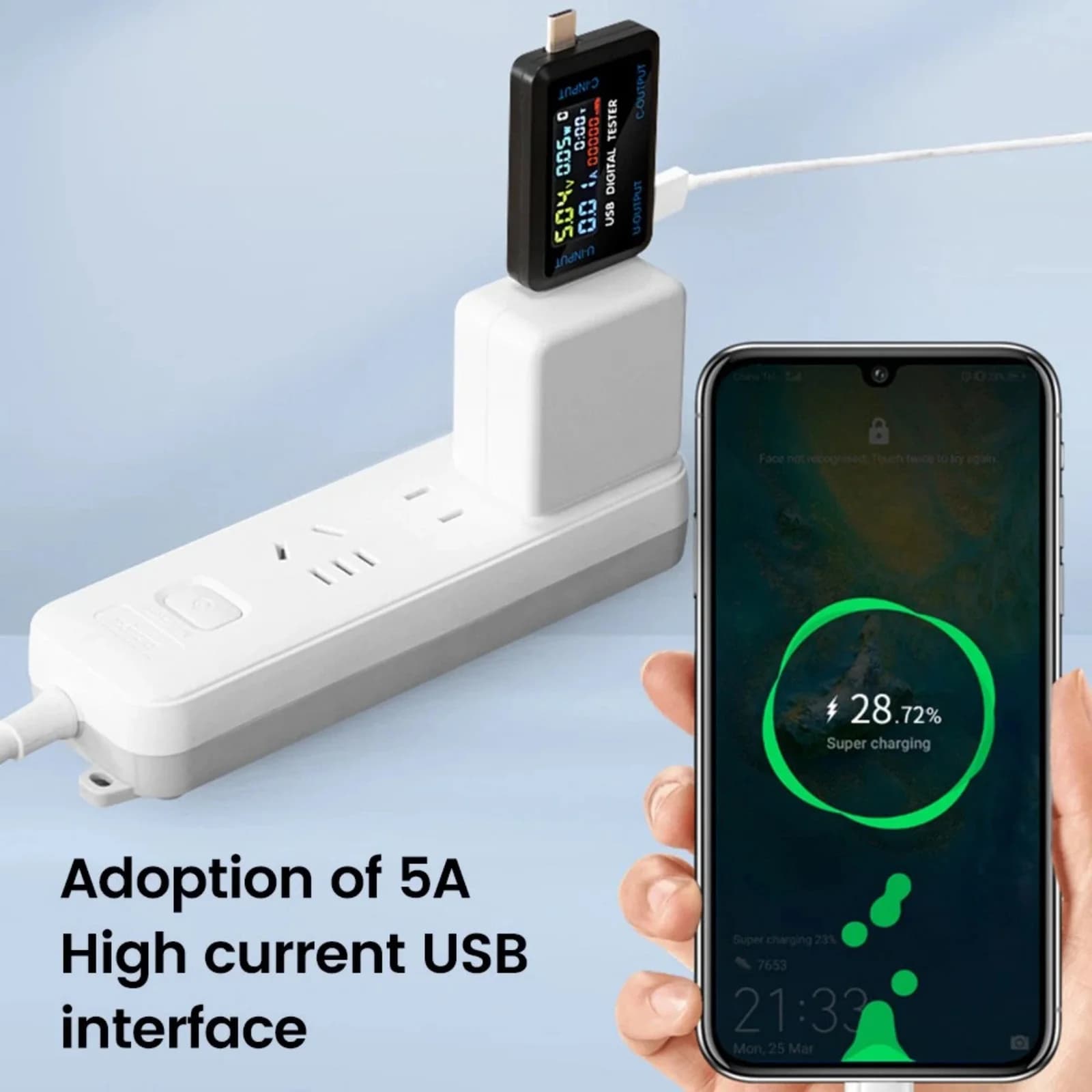 Voltmetro USB Type-C, Amperometro, Tester di Potenza con Rilevamento Ricarica Rapida e Interruttore On/Off Retroilluminato per Telefono, Laptop, Power Bank
