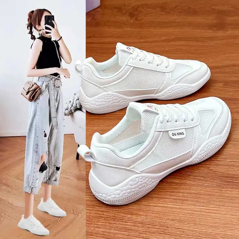 Women's sports sneakers with plateau and big heel, round toe, non-slip, fashionable, with heel 33, for athlete