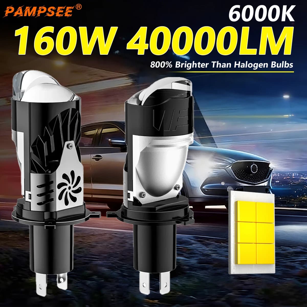 PAMPSEE H4 Lenti Lampada A LED Auto H4 Fari A LED H4 Mini Proiettore Led Per Faro Del Motociclo H4 Ha Condotto La Lampadina Del Faro Dell'automobile A6T