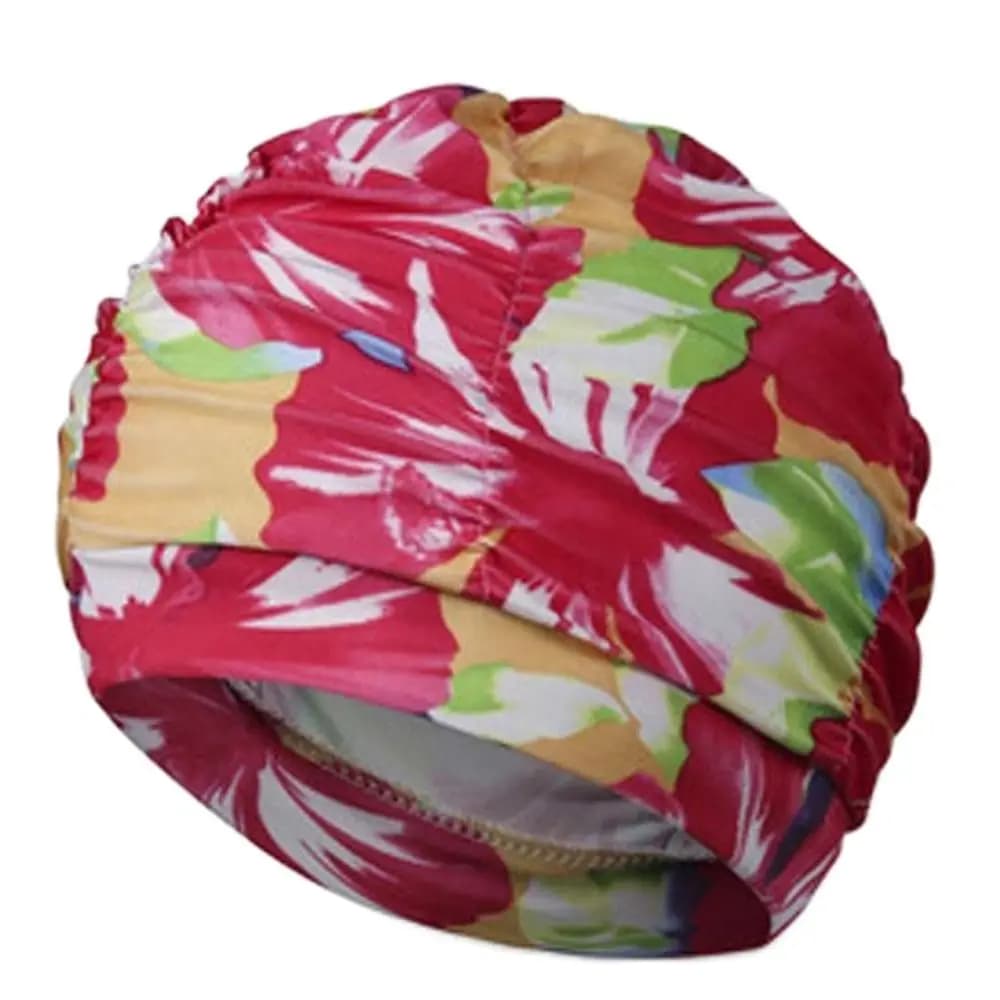 Printed Fabric Oversized Swimming Cap Breathable Quick Drying Hot Spring Swimming Cap Long Hair Ear Protection Bathing Cap Swim