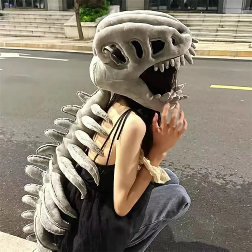 Exoskeleton Design Dinosaur Skeleton Mask Wearable Dinosaur Costume Easy To Wear Funny Funny Cosplay Headwear Carnival Event