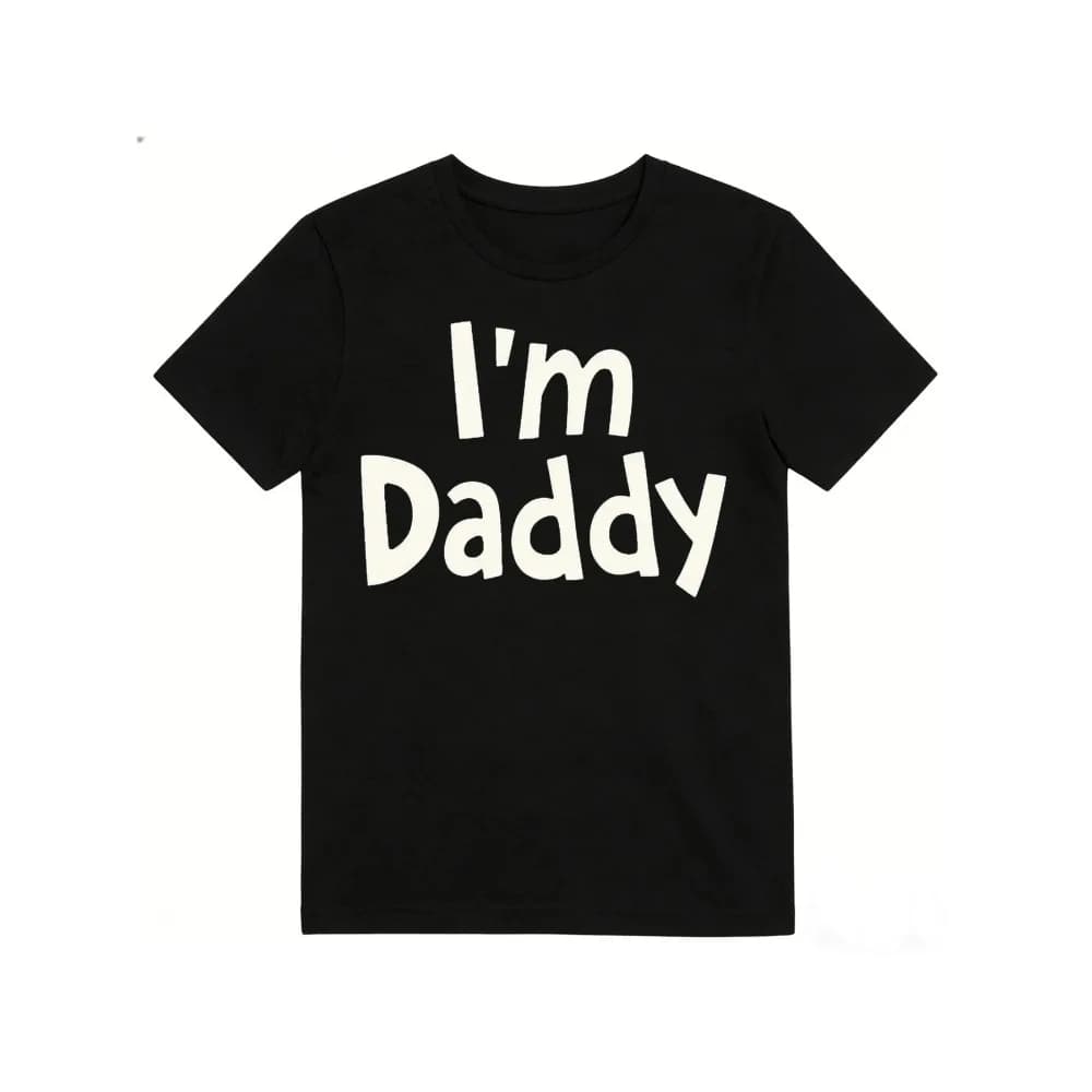 Men's I Am Dad T Shirt Bold White I'M DADDY Print on Black Soft Short Sleeve Pixian Ai 01
