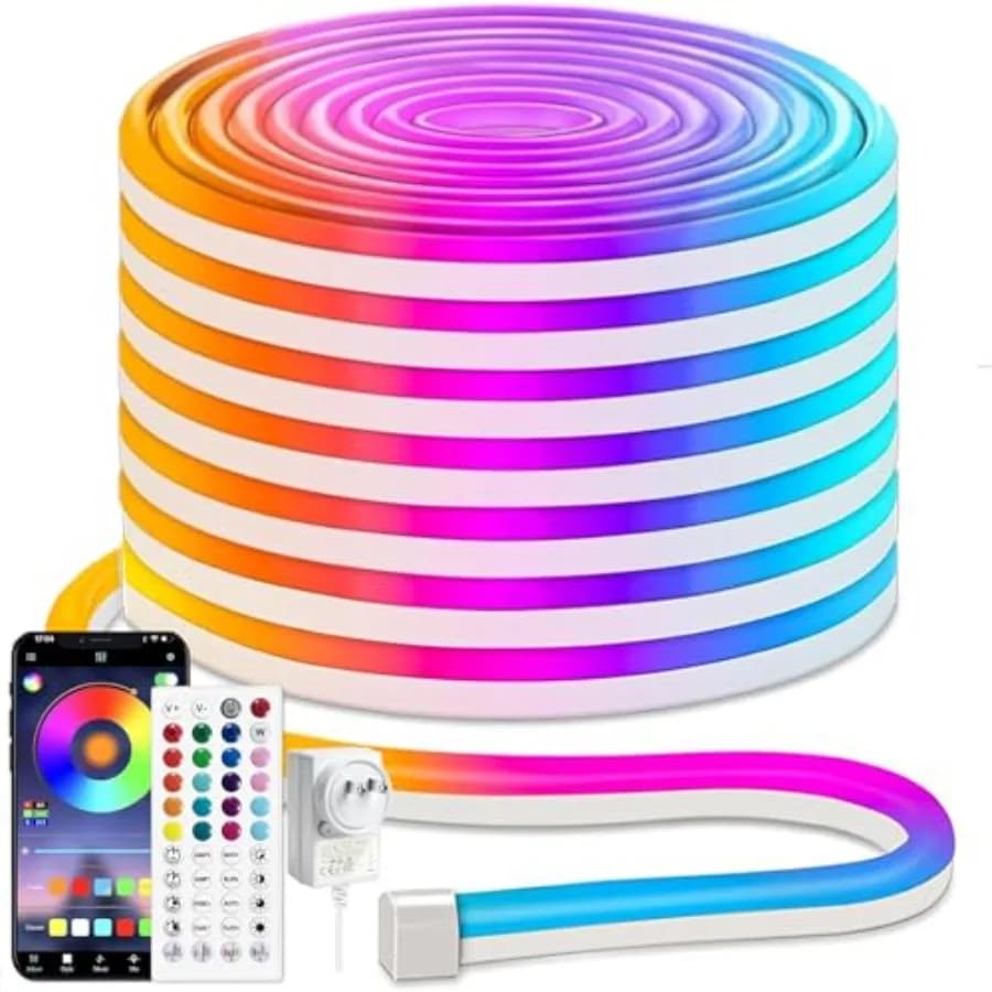 Striscia LED Neon da 15m 24V Impermeabile in Silicone, Luci a Corda Sincronizzate con la Musica, Cambio Colore tramite App e Telecomando per Camera da Letto e Esterni