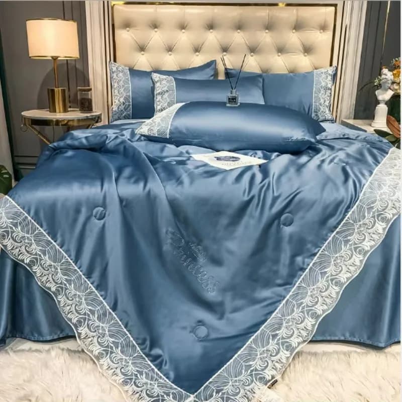 Romantico Set di Biancheria da Letto in Seta 100% Senza Cuciture, Trapuntato in Stile Francese