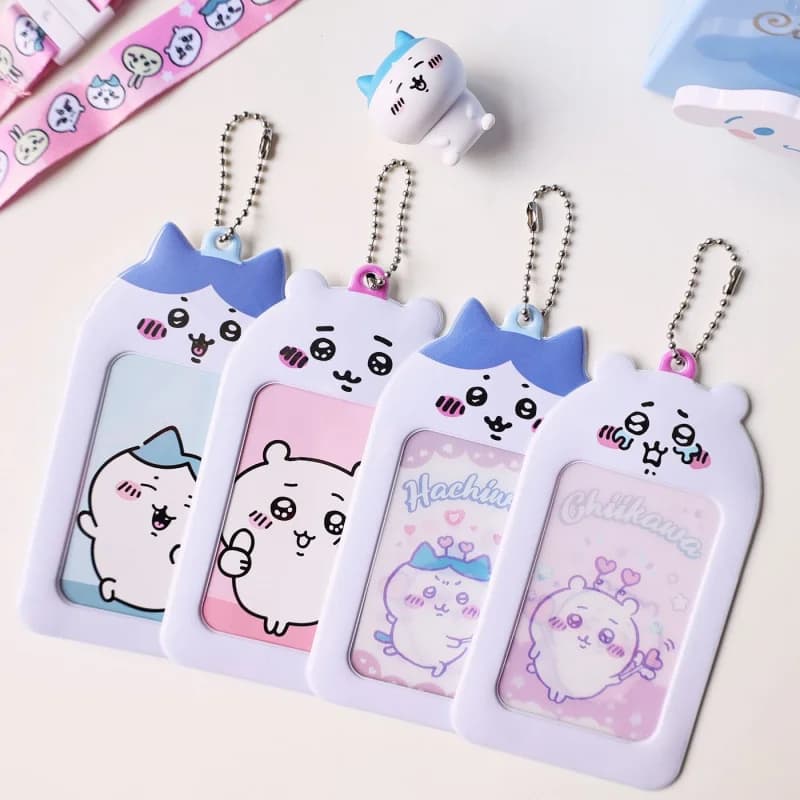 Porta Carte Kawaii Chiikawa, Custodia Rigida per Carte con Personaggio Anime Hachiwar, con Slot per Cordino a Catena