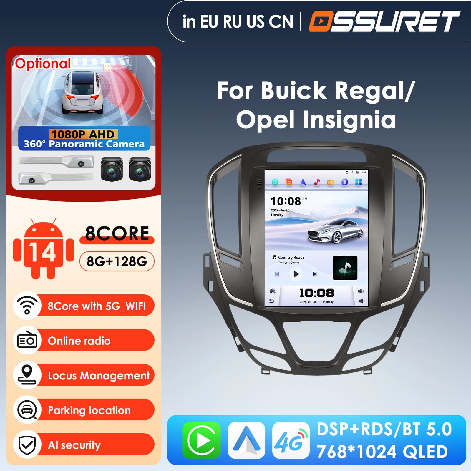 OSSURET 9.7 Inch Android 14 Car Radio for Opel Insignia Buick Regal 2014-2018 Multimedia Player 4G GPS RDS Carplay Android Auto