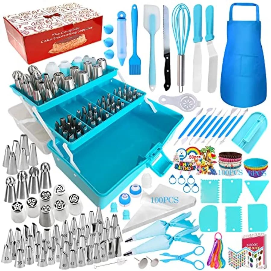 Kit di Strumenti e Accessori per Decorazione Torte - 368 Pezzi di Utensili da Pasticceria con Custodia per Principianti - Set di Sacchetti e Beccucci per Decorazione