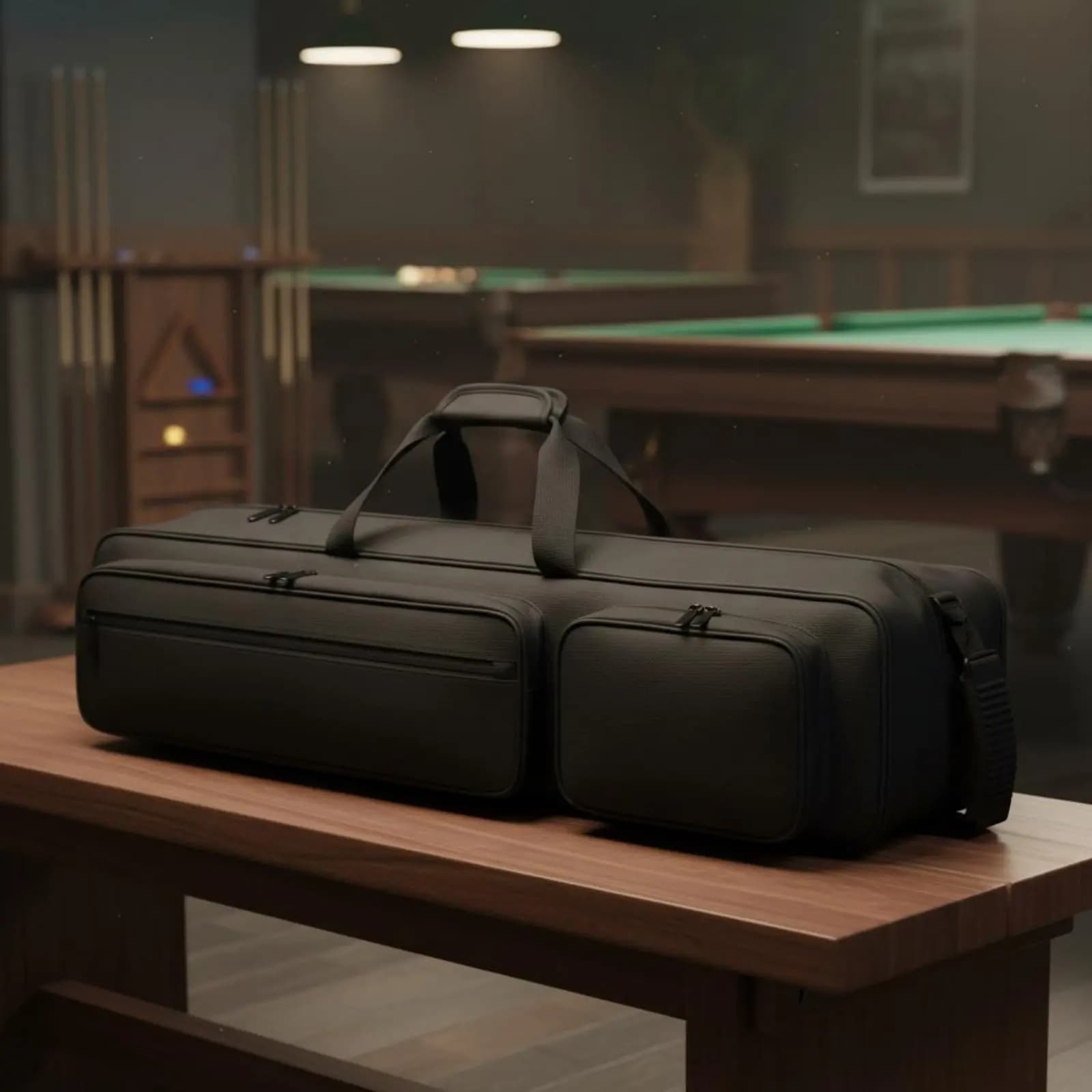 Billiard Cue Case Portable Pool Cue Carrying Case Pool Stick Storage Bag Secure Closure Sports Gear Adjustable Shoulder Strap