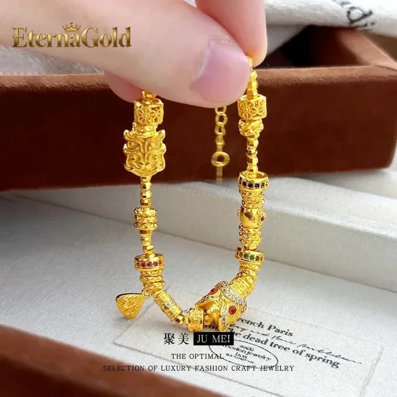 EternaGold gioielli di lusso di design in oro 24K 9999, nuovo design leggero, nuovo stile cinese, anello DIY con leone che si risveglia e corre, avvolgente.