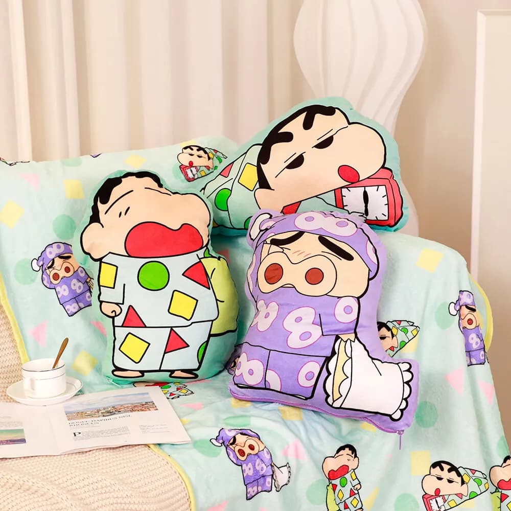Cartoon Crayon Shin chan Knitted Blanket Soft Throw Blankets Pillow and Blanket 2-in-1 for Outdoor Travel Bed Rug