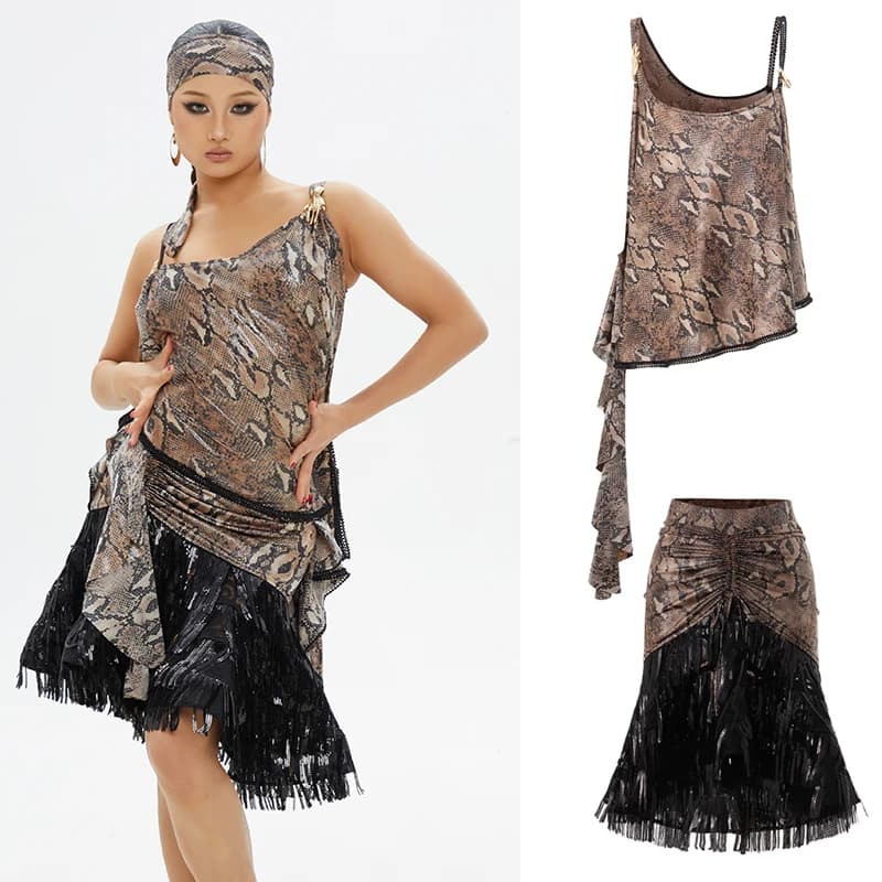 Abiti da competizione di danza latina estivi per adulti, costumi da danza latina per donna, top sexy con volant, gonna con frange, abiti da palcoscenico SL11948