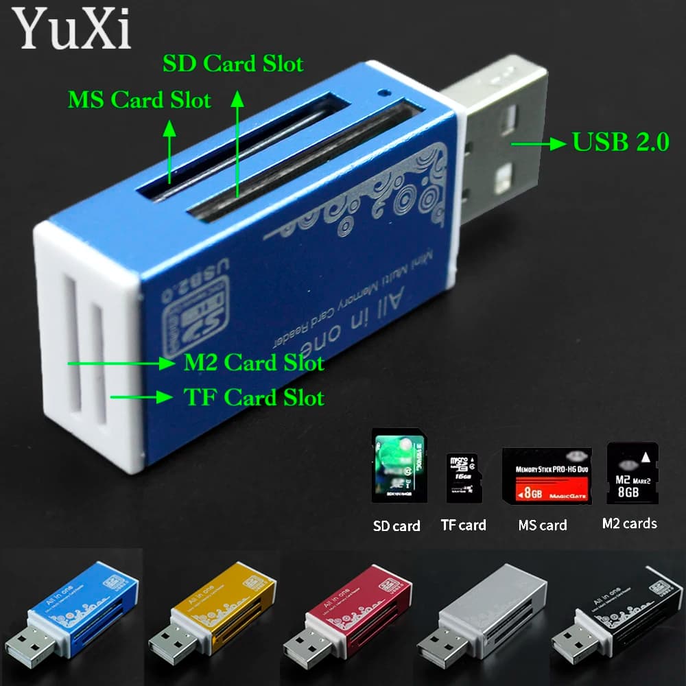 1 Piece USB 2.0 Card Reader Multimedia Cards All in 1 for SD TF MS M2 Plug SDHC card adapter for laptop desktop PC
