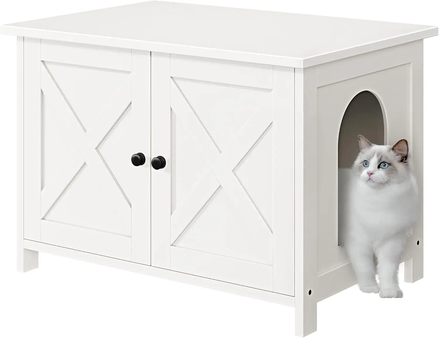 Mobiletto per lettiera per gatti in legno con porta scorrevole, mobiletto nascosto per privacy e controllo degli odori, bianco