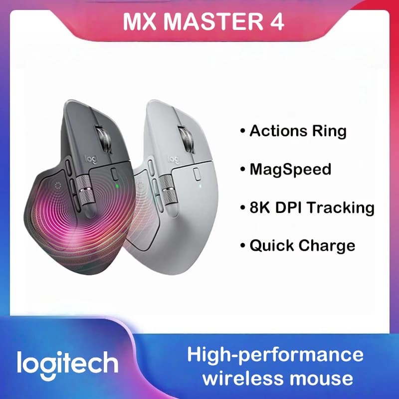 Logitech MX Master 4 Azioni di feedback ottiche Anello MagSpeed 8000 DPI Mouse ergonomico wireless Bluetooth Batteria da 70 giorni