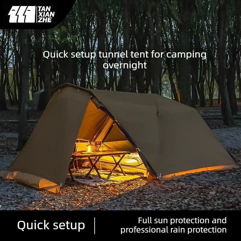NEW Automatic Exterior Tent Waterproof 210T Fabric Grey with Colla, Mesh Tent Poles, 7.8 kg Light Rear for Camping, Hiking, Picnic