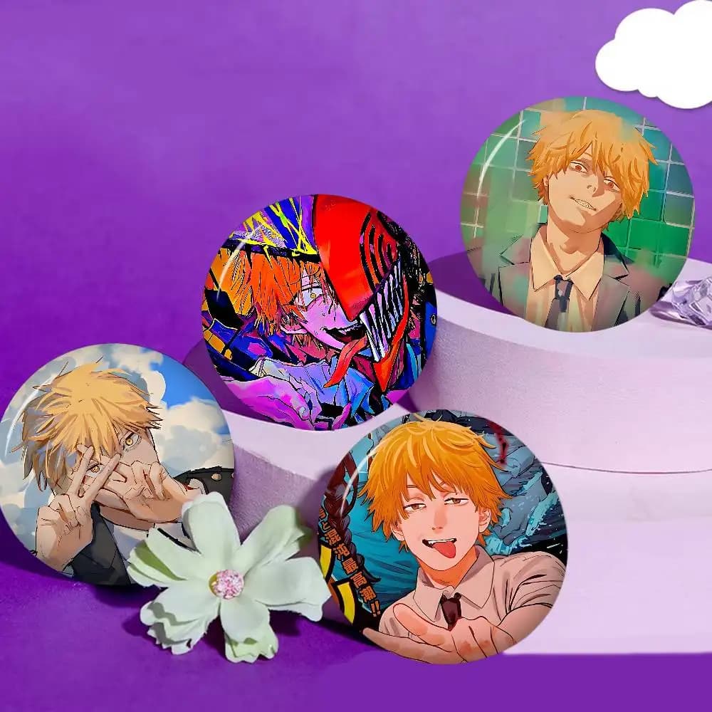 Anime Denji Chainsaw Man Creative Pins Funny Round Snap-in Brooch Badge Backpack Hat Accessories Jewelry Gifts For Friend