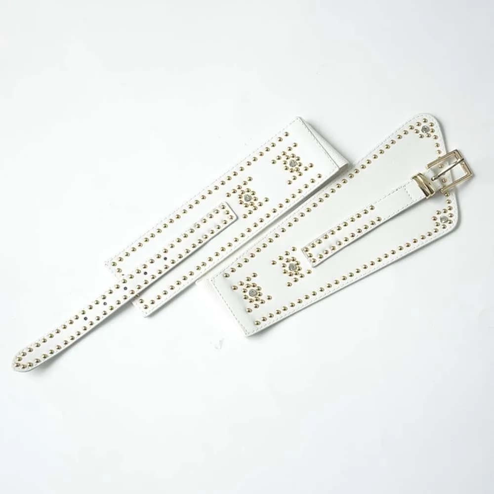 Cinture Larghe Regolabili con Rivetti, Design Personalizzato con Strass, Stile Y2K per Ragazze Cool, Decorazione per Jeans in Stile Punk